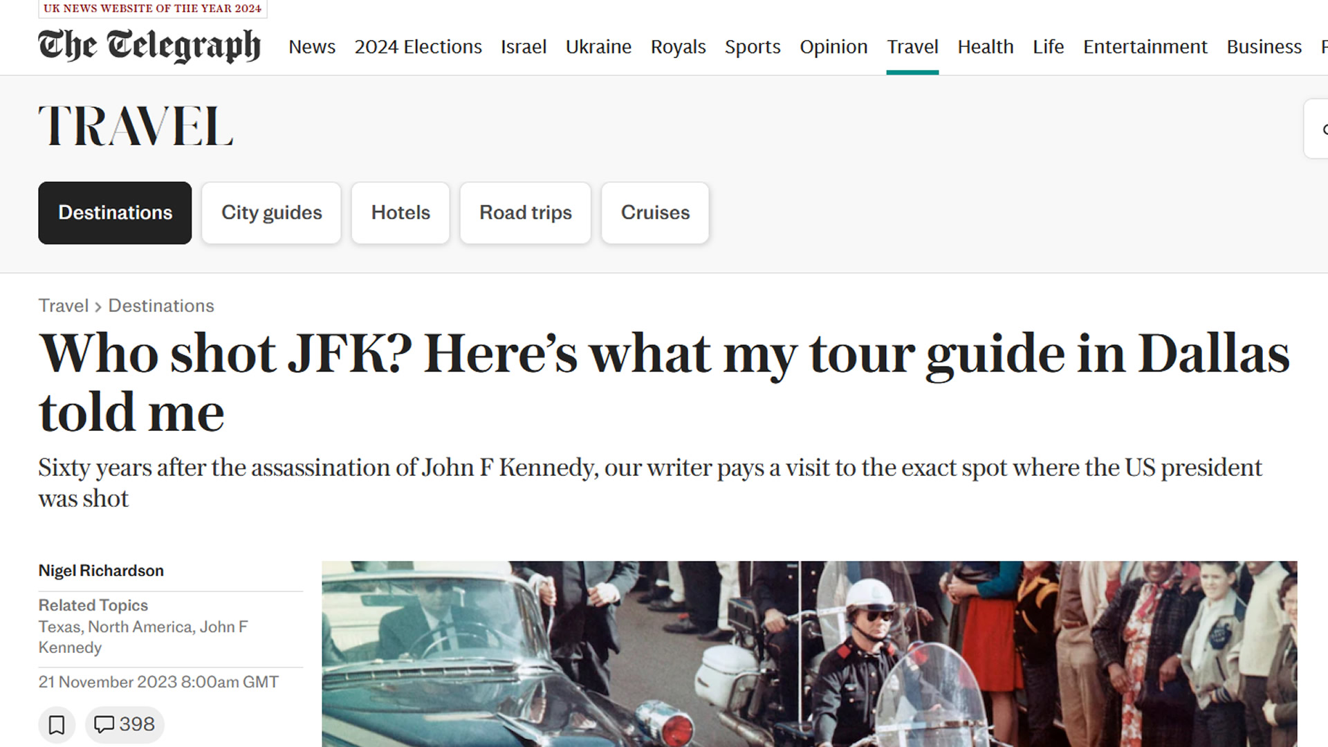 Telegraph article about our JFK Tour: Who shot JFK? Here’s what my tour guide in Dallas told me. 